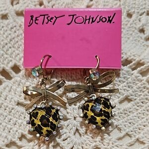 Betsey Johnson Leopard Heart Earrings